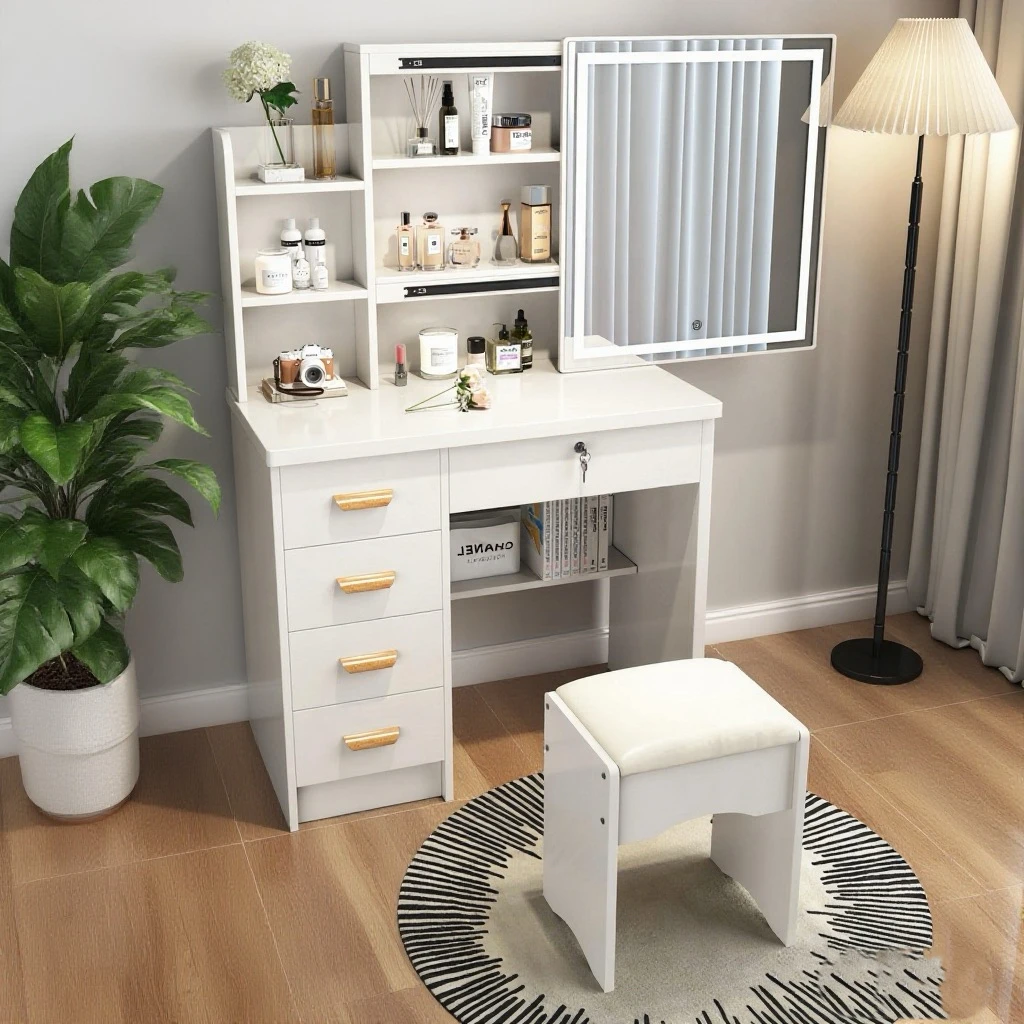 

Girl Luxury Sliding Mirror Modern Vintage Vanity Dressing Table Dressing Table With Led Mirror Drawer