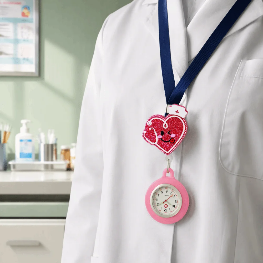 Clock Retractable Retractable Pocket Watch Clip-On Silicone Nurse Watch Cartoon Glitter Multi-functional Badge Reel Hospital