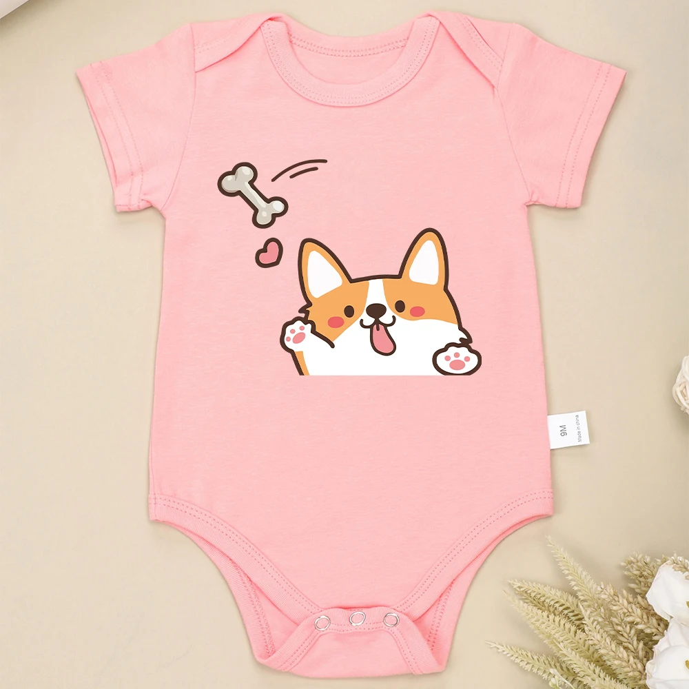 Kawaii Dog Print Baby Girl Clothes Onesie Comfortable Soft Cotton Ropa De Bebé Pink Cute Newborn Bodysuit Cheap Fast Delivery