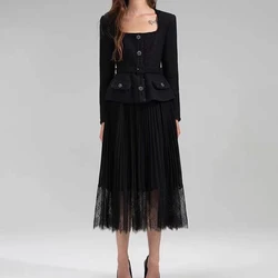 Women's Fake two pieces patchwork dress fashion temperament lady midi dress