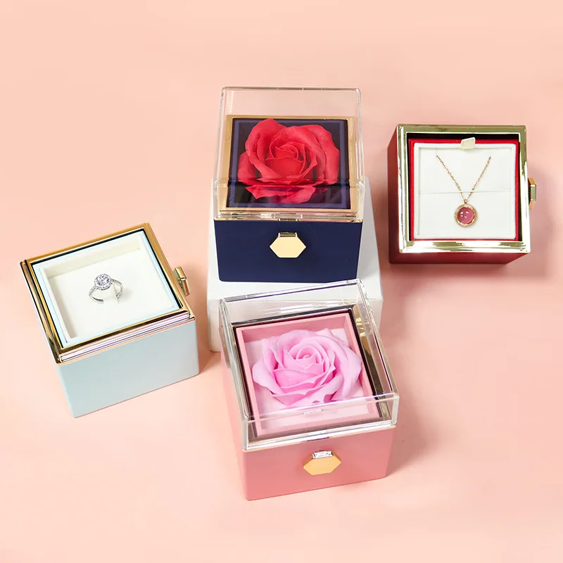 Nuovo 2024 Hot Jewelry Eternal Love collana con 360 ° Flip Rose Gift Box per le donne GFirlfriend mamma moglie regali romantici di natale