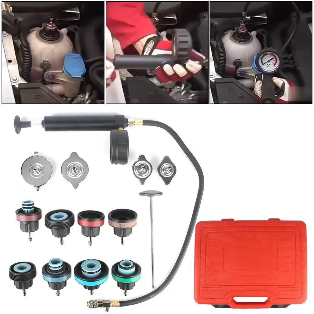 

14-комплект тестера давления в радиаторе, адаптер резервуара для воды, система охлаждения охлаждающей жидкости автомобиля, тестер утечки автомобиля, инструмент для тестирования