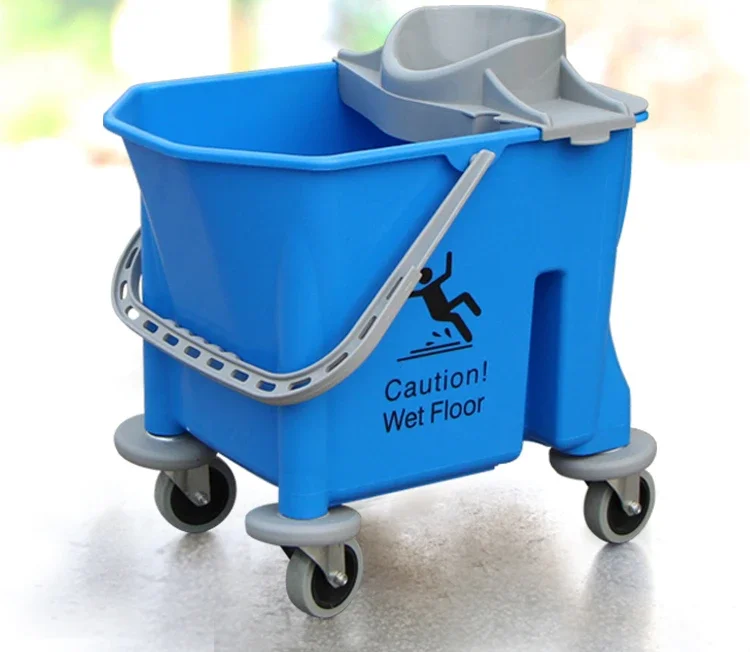 Round headed mop bucket, hand-held with wheels, plastic squeezing bucket