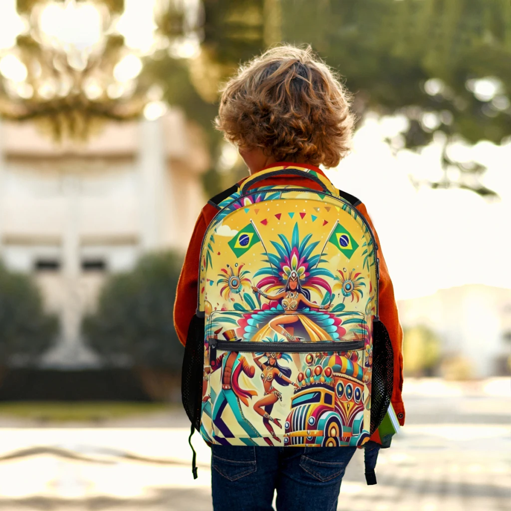 Sac à dos léger et décontracté pour enfants, cartable pour jeunes, illustration de festival vibrant, convocation de carnaval brésilien, 17 po