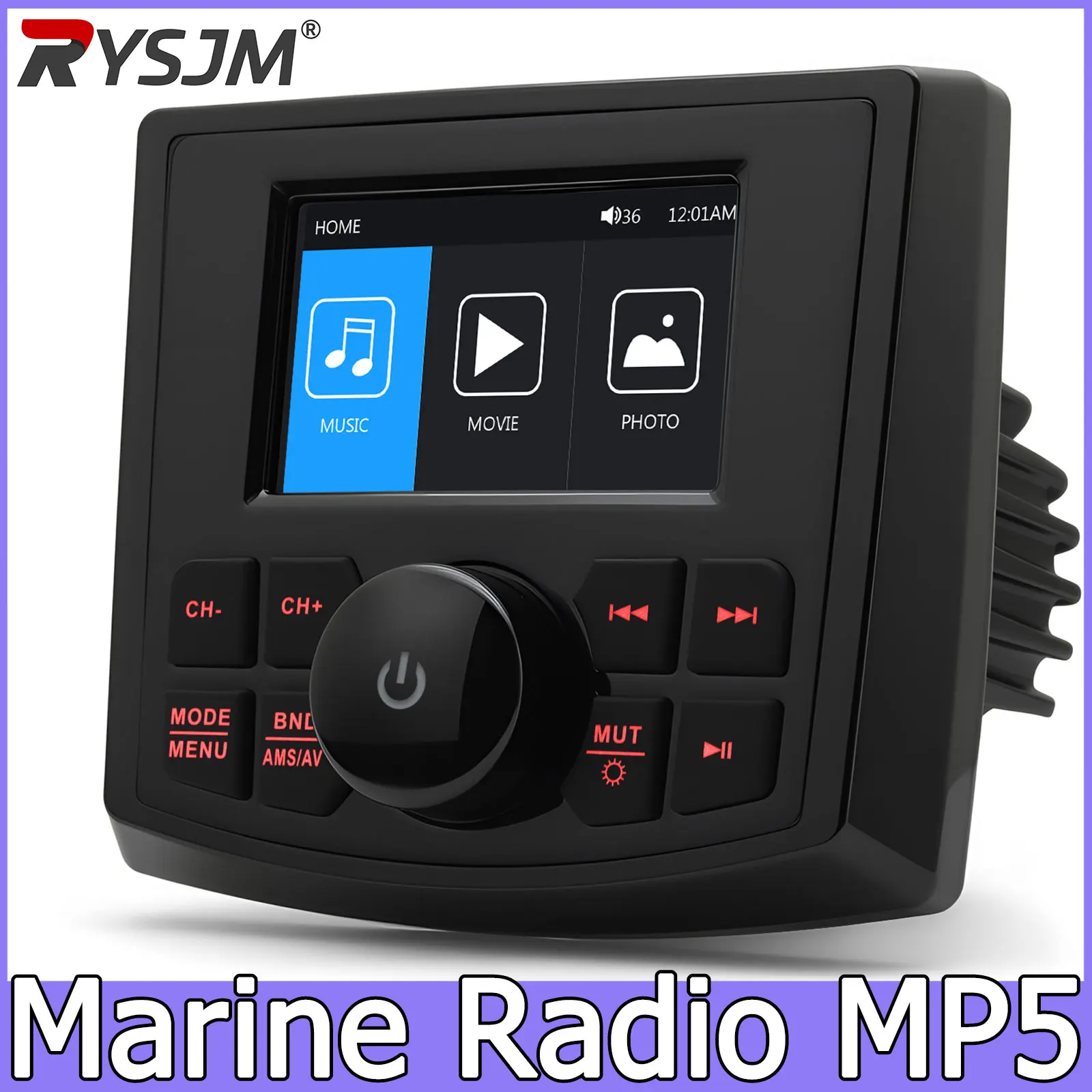 MP5 Marine Stereo Boat Radio Player Waterproof IPX5 Bluetooth-compatible FM AM RDS Audio For Yacht Gauge RV ATV UTV Cart