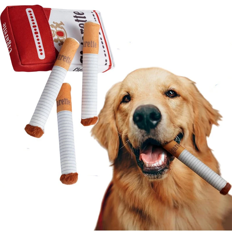 Creative Cigarette Interactive Giggles Dog Toys Funny Plush Chewing Toy With Squeaking Sound Dog Toy Cigaret Box Good Pet Gifts