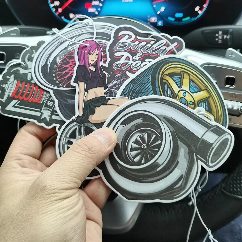 سيارة معطّر الهواء شنقا السيارات مرآة الرؤية الخلفية العطور JDM سباق نمط تعديل توربو قرص فرامل امتصاص الصدمات الورق الصلب #2