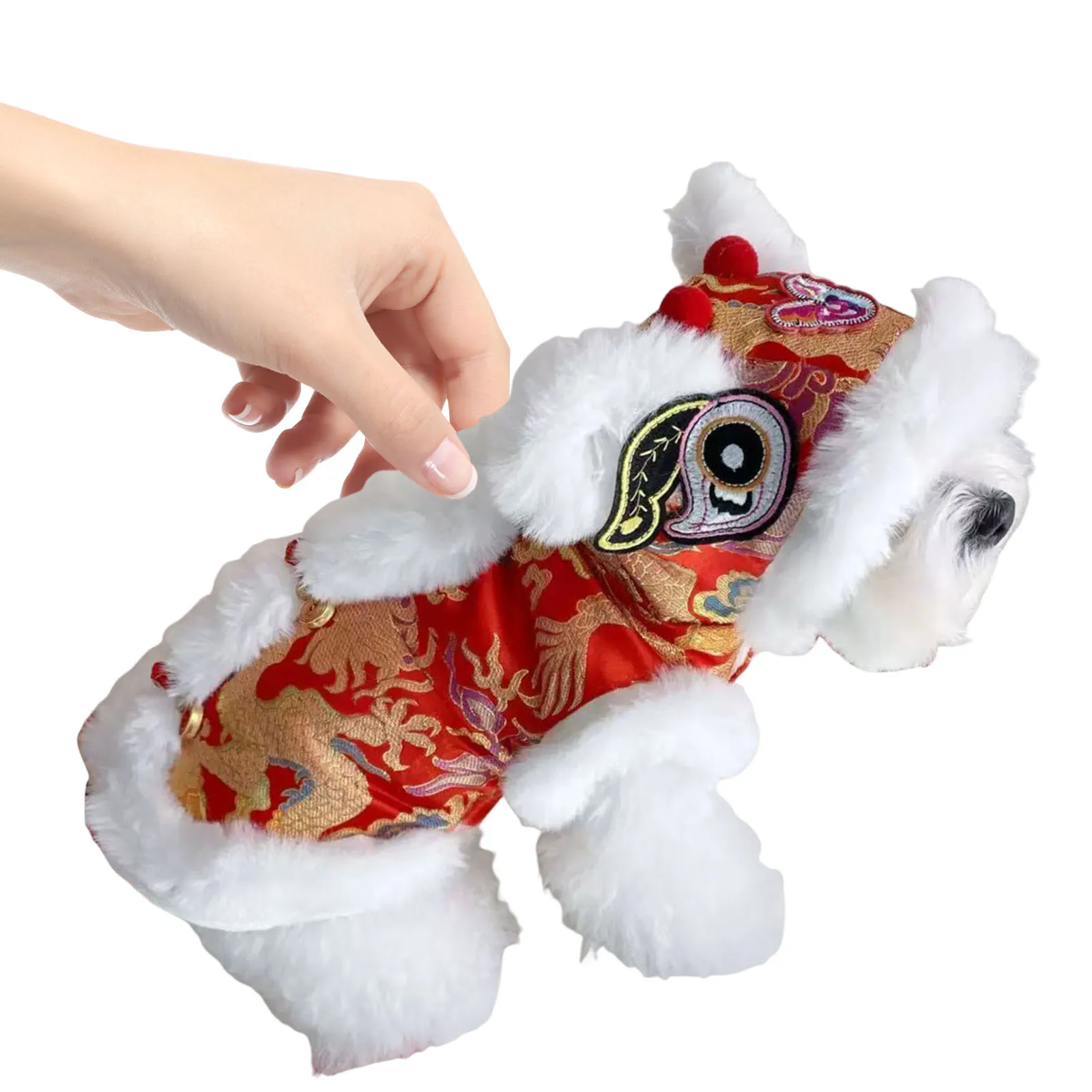 

Новогодний теплый костюм для собак в стиле танца льва, милая одежда для собак в стиле танца льва для маленьких и средних пород