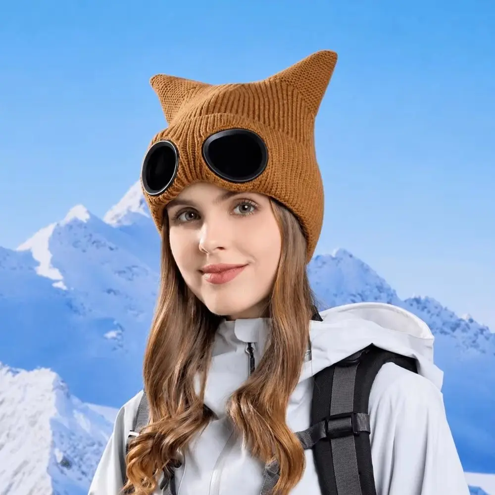 Removable Glasses Winter Glasses Caps Wear-resistant Ear Protection Warm Ski Mask Hats Neck Protection Windproof Knitted Hat