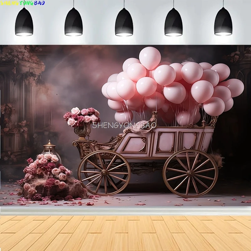

Фон для фотосъемки с изображением кареты цветов сада детская принцесса торт на день рождения разбивать портрет Декор фотостудия фон