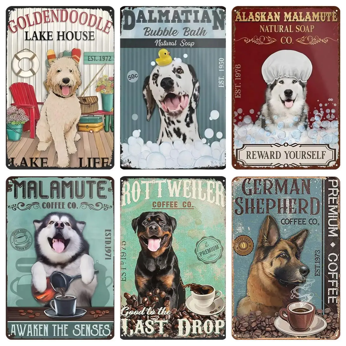 Vintage Tin Signs Doodle/Westie/Malamute/Dacmatian/Rottweiler Dog Retro Home Kitchen Bar Rustic Wall Decor Funny Decor Coffee