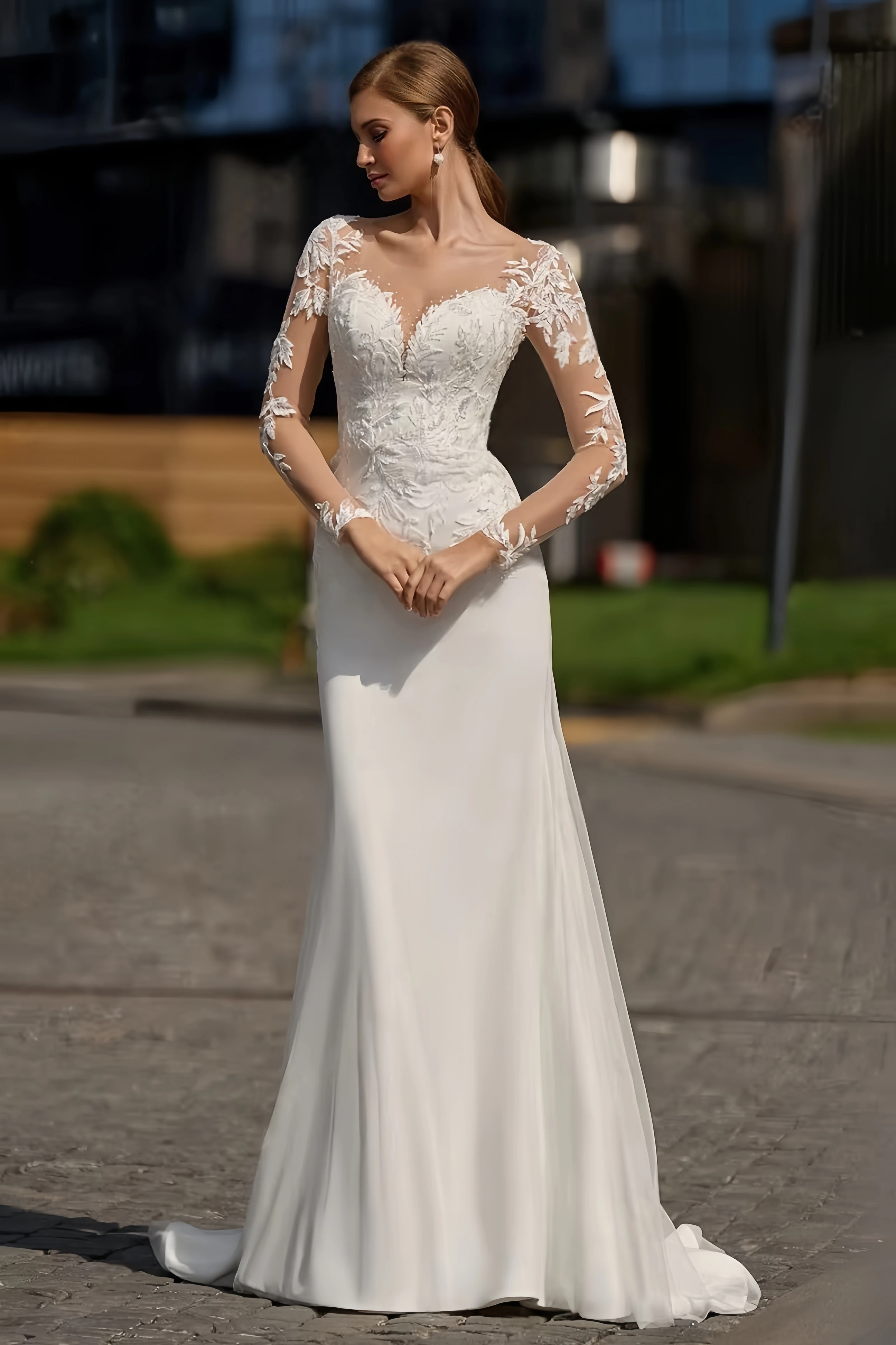 JEHETH Abiti da sposa con superficie in raso Abiti da sposa con maniche lunghe applicati in pizzo 2025 Abiti da ballo sexy a sirena Abiti da gala personalizzati