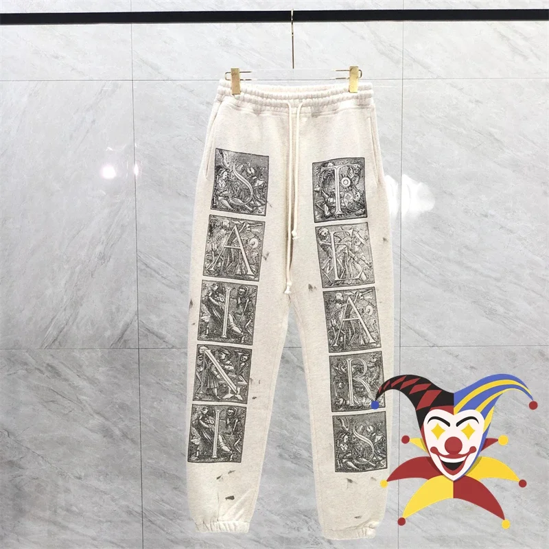 Sanskrit Printing Apricot Saint Sweatpants Men Women Jogger Drawstring Pants