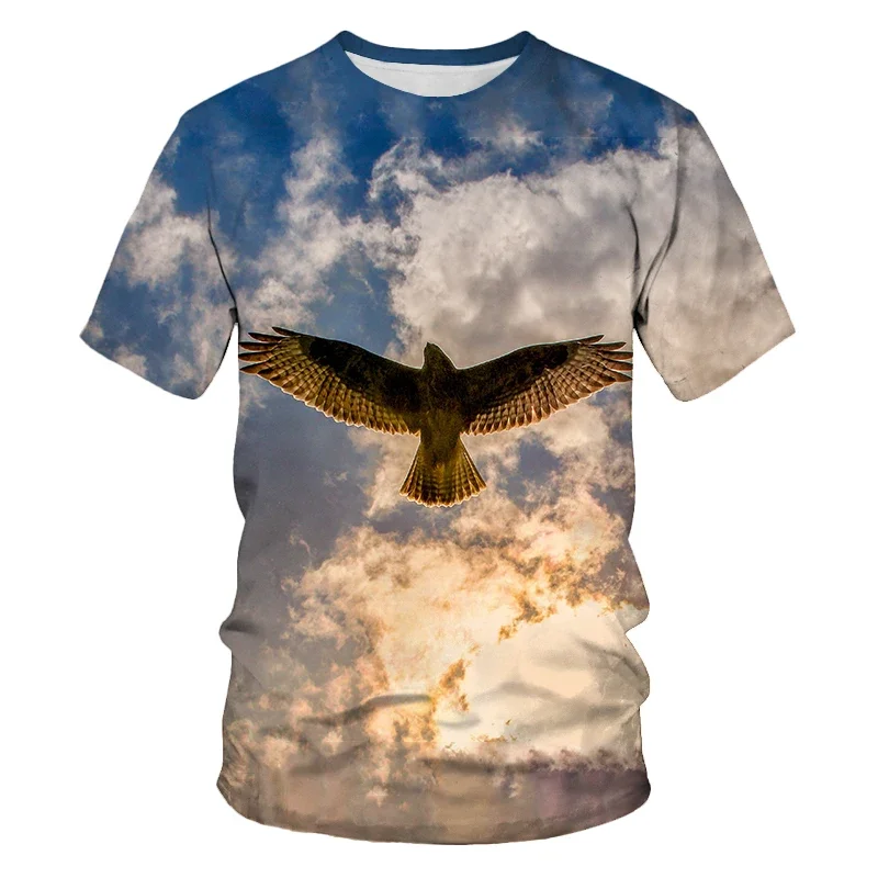 New Summer Tide Bird Of Prey Picture Men T-Shirts  Casual 3D Print Tees Hip Hop Personality Round Neck Short Sleeve  Tops