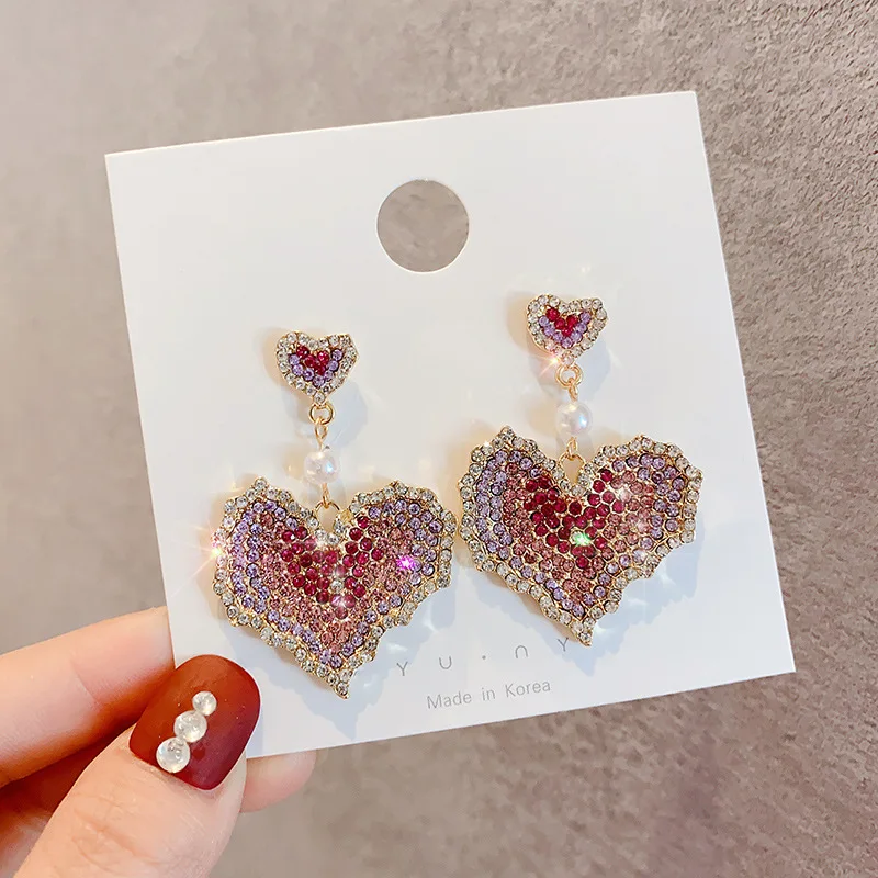 Jea. Angel New Zircon Pink Romance Heart-Shape Earrings Woman Luxury Temperament Silver Color Earrings Fashion Cute Party Gifts