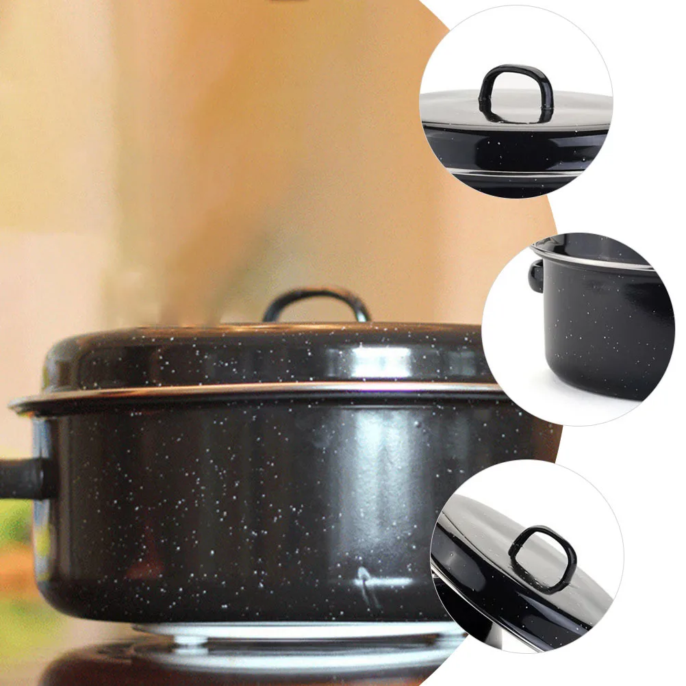 

1 Set Covered Round Roaster For Roasting Sweet Potatoes Corns Potatoes Enamel Baking Pan Household Kitchen Gadget Cast Iron