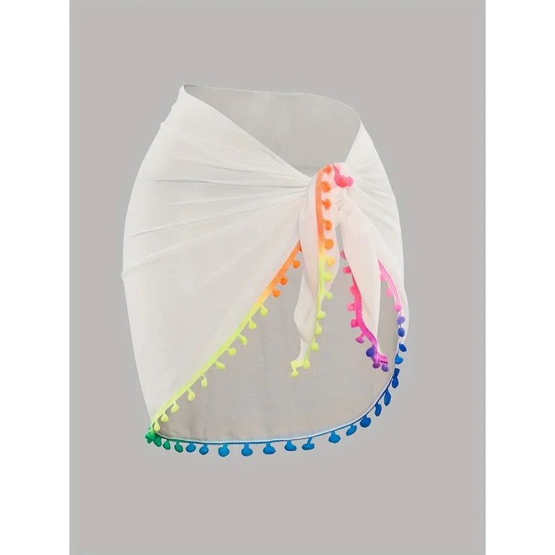 Ladies' Beach Vacation One-Piece Wrap Skirt with Pom-Pom Decorations