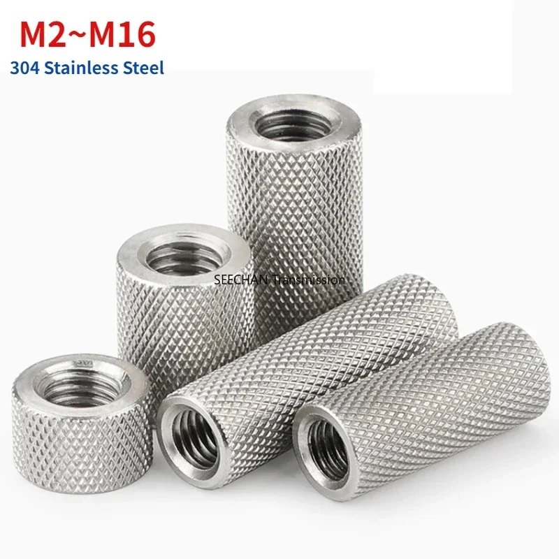 

304 Stainless Steel Extended Cylindrical Flat Head Knurled Hand Screw Nut Mesh Nut Adjustment Nut M2 M2.5 M3 M4 M5 M6 ~M16