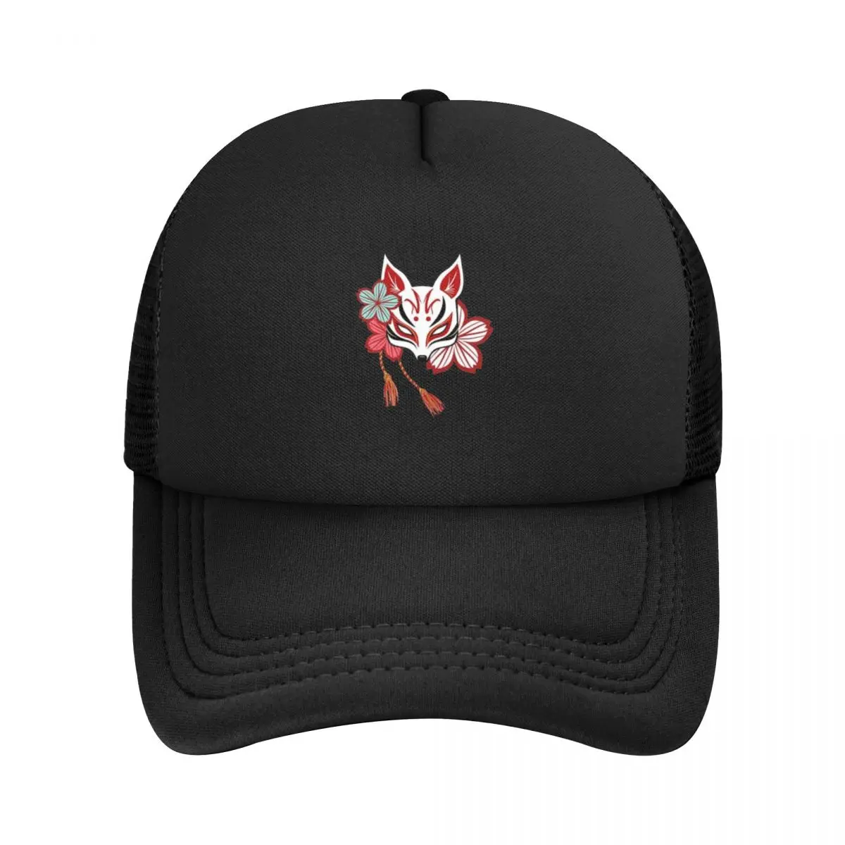 Japanese Aesthetic Kitsune Fox Mask Art Baseball Cap Vintage Baseball Mesh Trucker Cap Hat