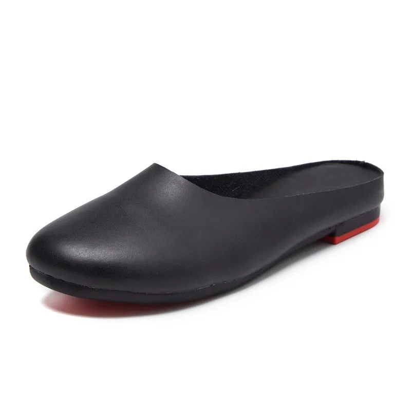Women Slippers 2026 Spring New Genuine Leather Women Shoes big Size 41 42 43 Flat Casual Summer Half Slippers Women