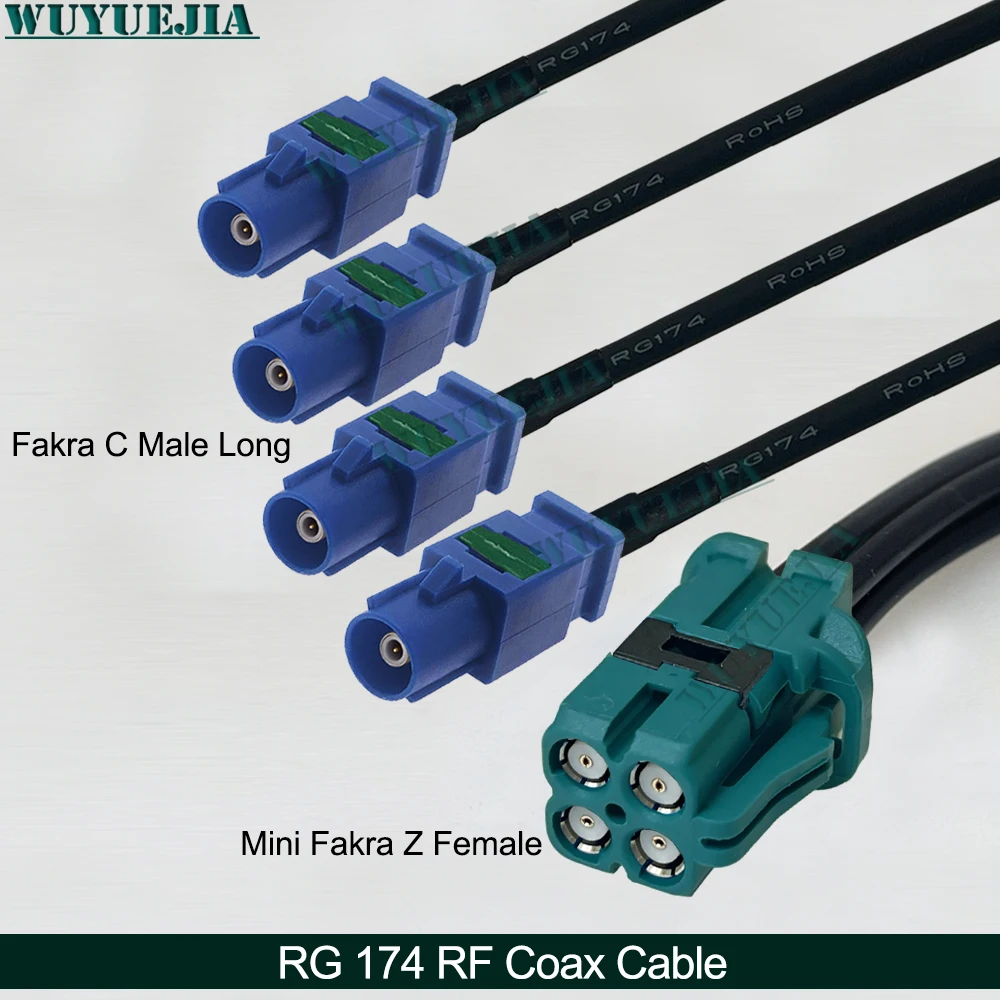 4-in-1 MINI Fakra Adapter Cable RG174 RF Coax Low Loss High Speed for Auto GPS Navigation Antenna System Kit Z Female to C Male