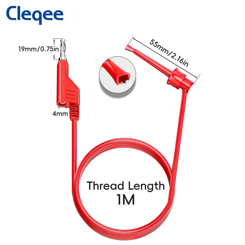 Cleqee P1045 5pcs Test Hook Clips to 4mm Stackable Banana Plug Test Leads Mini Grabber Cables Multimeter Copper 100cm Wire