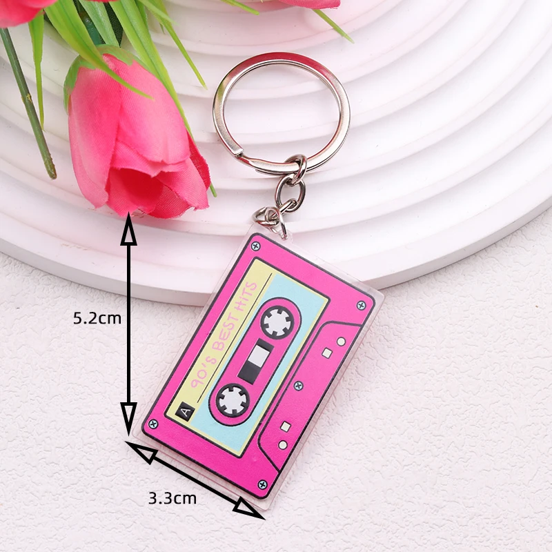 Vintage Radio Cassette Tape Keychain Interesting And Creative Tape Pattern Key Decorations Funny Fashion Bag  Accessories Gifts