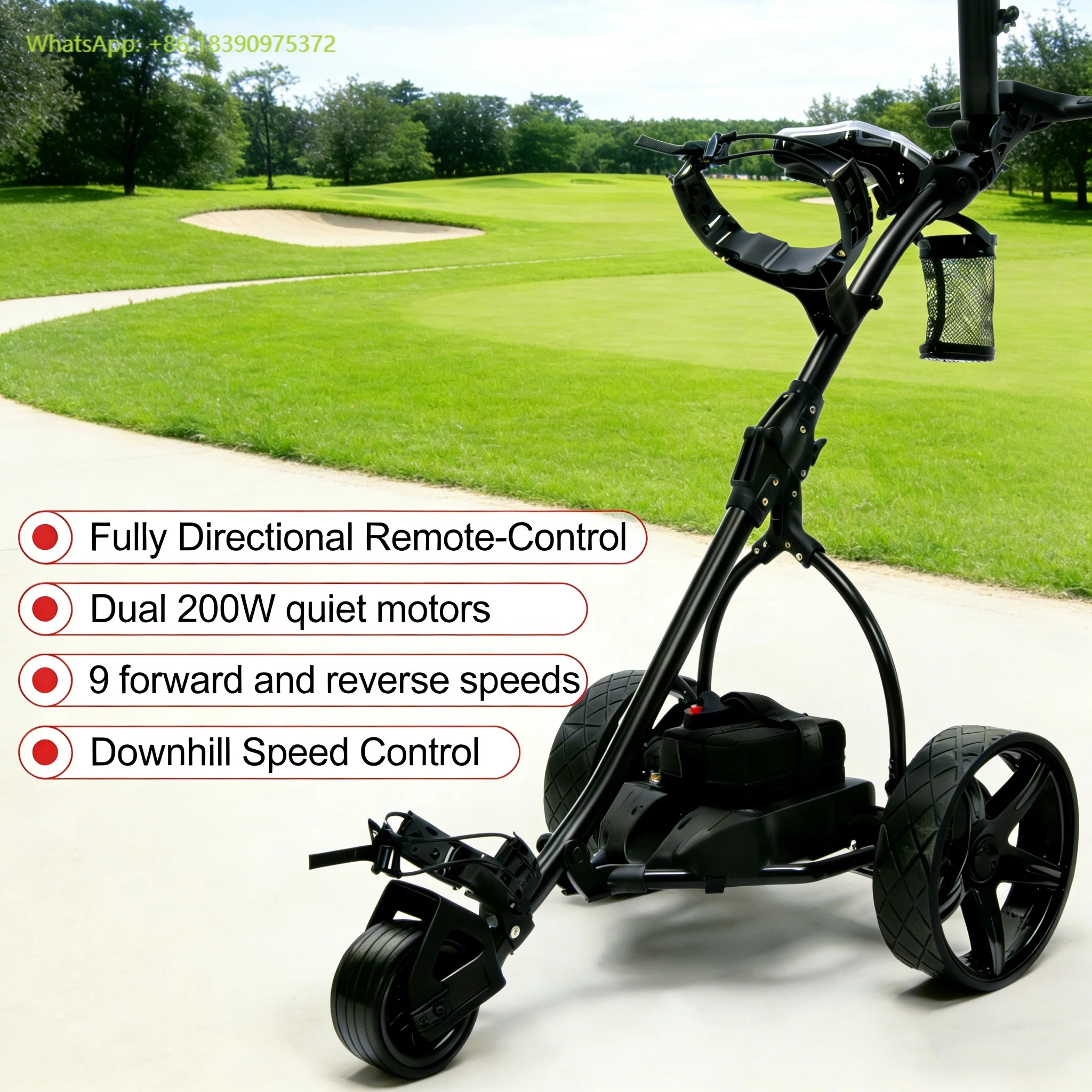 

Легкая тележка для гольфа с дистанционным управлением и трубчатыми двигателями мощностью 400 Вт, форма функции расстояния 10 м, 20 м, 30 м, индикатор питания от аккумулятора