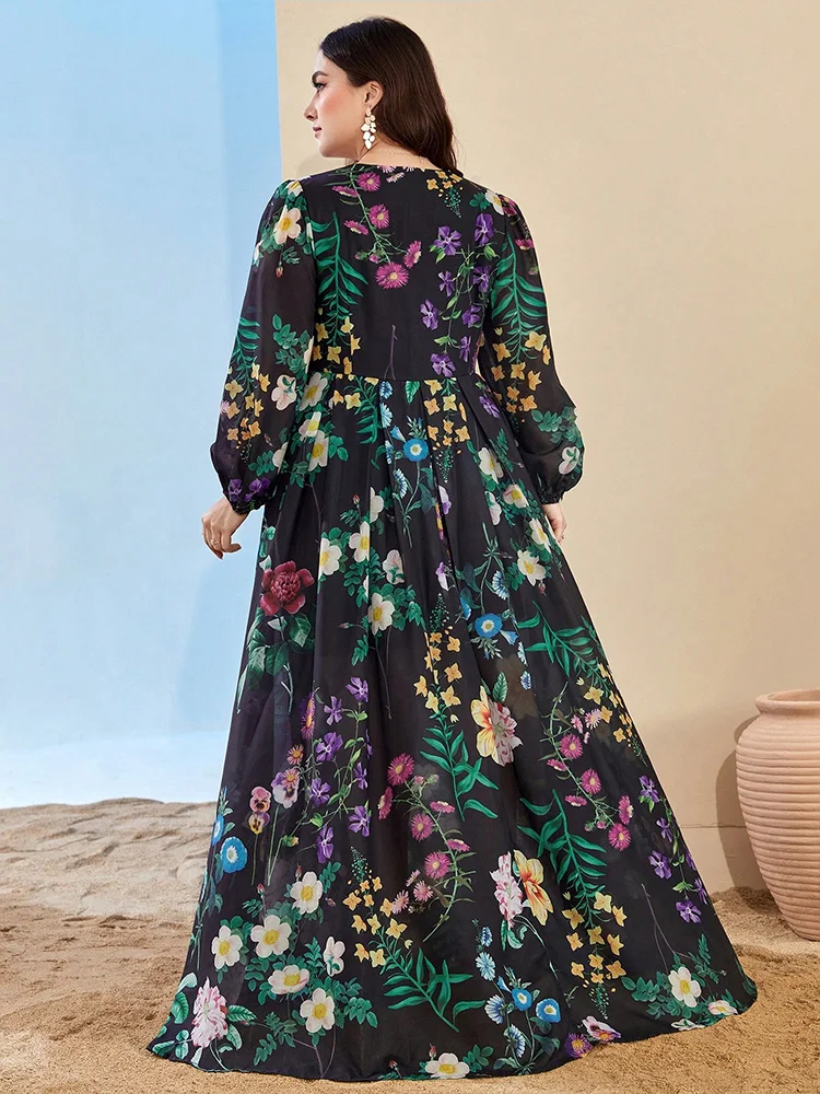 TOLEEN Women Plus Size Maxi Dresses Elegant Print Chiffon Dress With High Split Bohemian A-line Casual Fashion Bridesmaid Dress