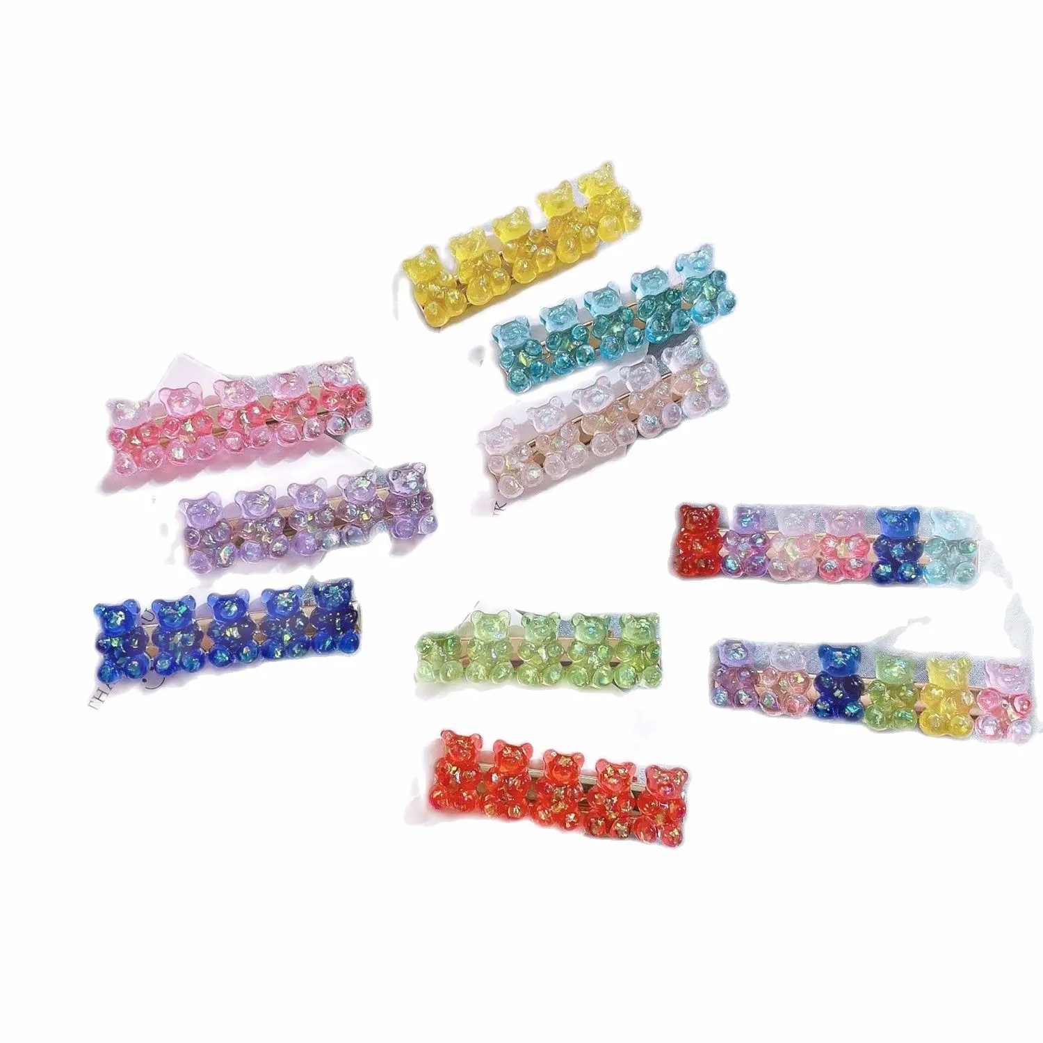 5 pces Girls Jelly Gummie Charm Barrettes Brooch Jewelry Hairgrips Hair Accessories Resin Candy Teddy Gummy Bear Hair Clip