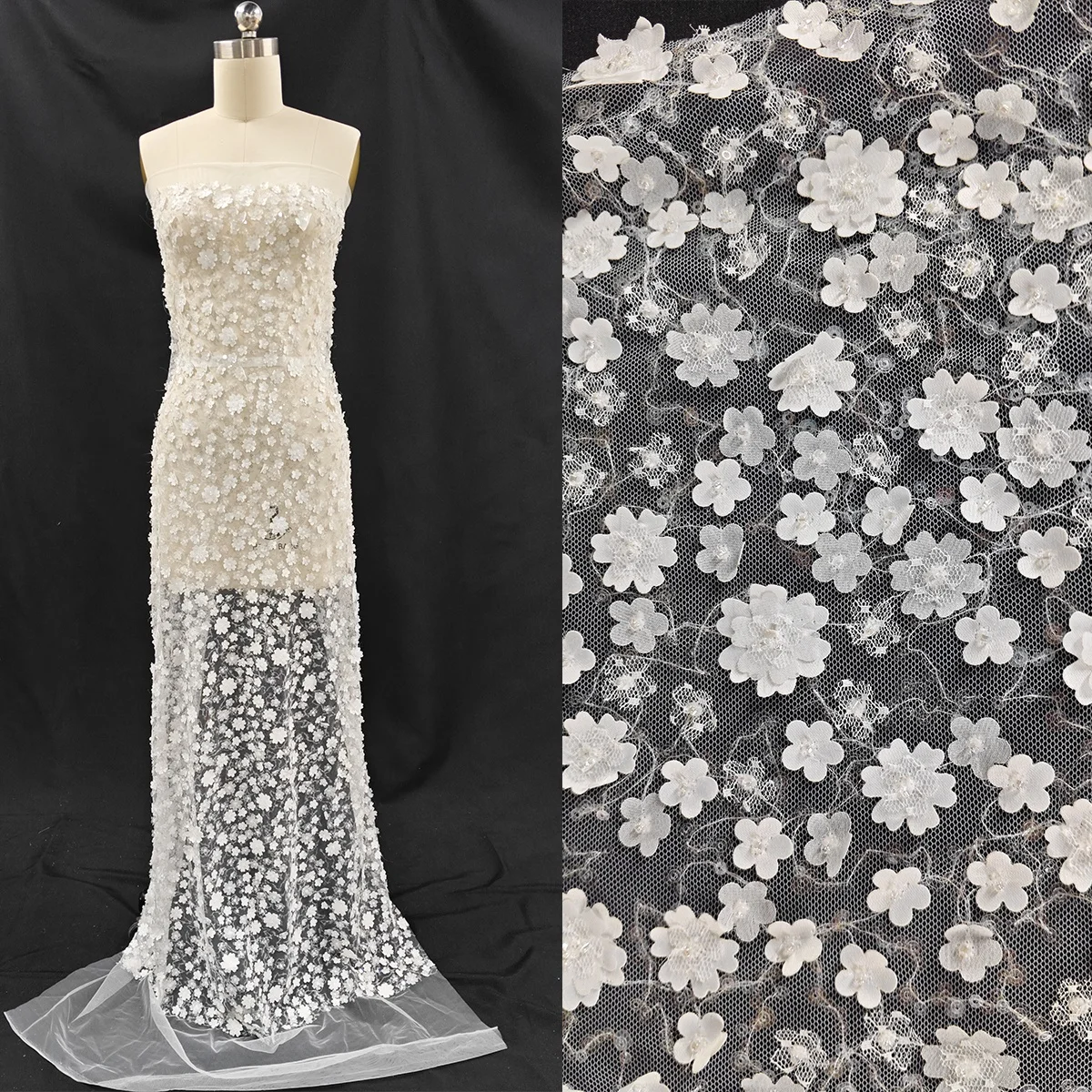 

Exquisite beaded sequined lace fabric sewn with high-end evening dress accessories DIY wedding fabric