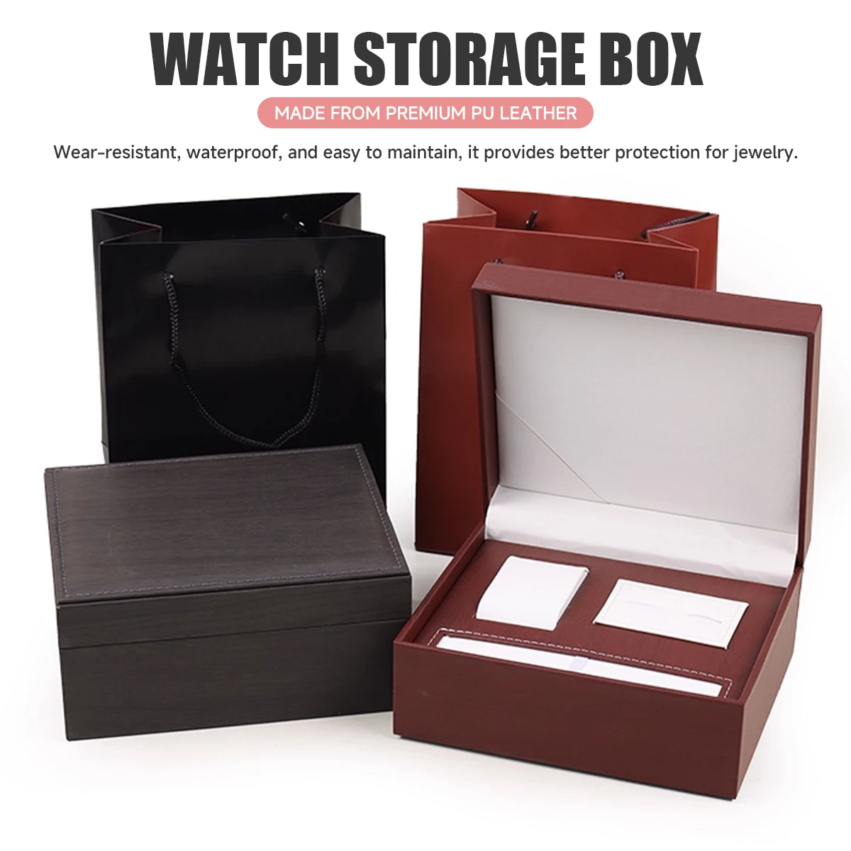 Luxury Jewelry and Cufflink Box WatchBox Pen Box Combination High-end Gift Set3 Pieces Jewelry Packaging Display Case PU Leather