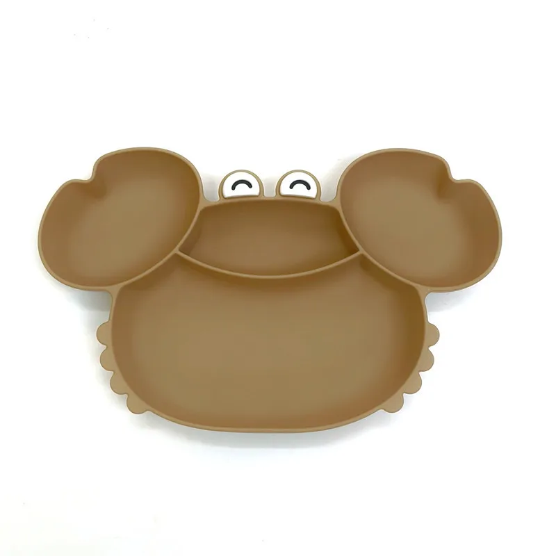 Children\'s silicone compartmentalized dinner plate cartoon plate baby auxiliary food tableware fall-proof with suction cups