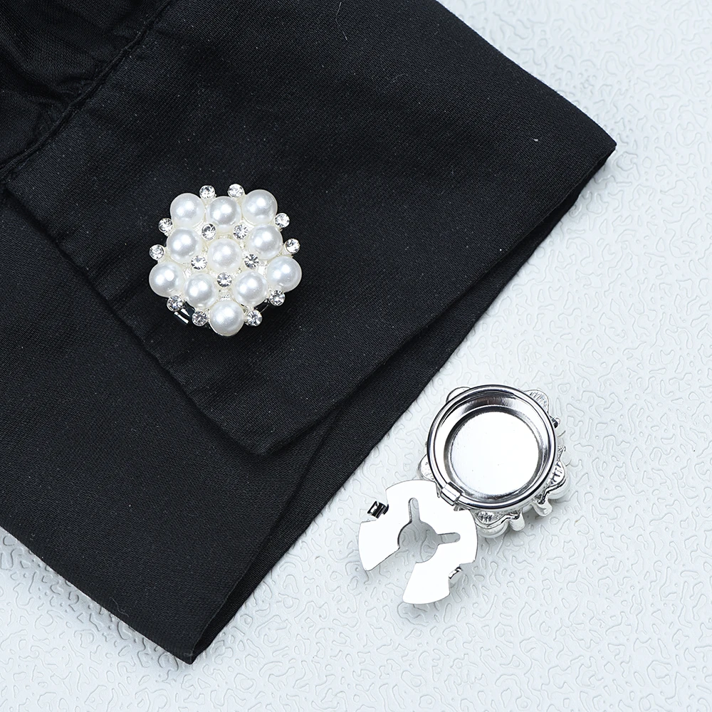 ICEYY 2PCS Cute Women Flower  Button Covers Set s Faux Pearl Rhinestone Cufflinks Button Pins Clothing Accessories