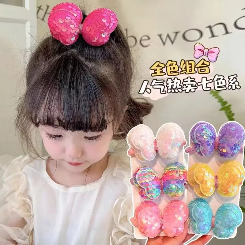 3PCS Pailletten Haar Seil Kinder Scrunchies Große Schmetterling Krawatte Hohe Pferdeschwanz Geflecht Mädchen Gummiband Headwear Haar Zubehör – Detail 12