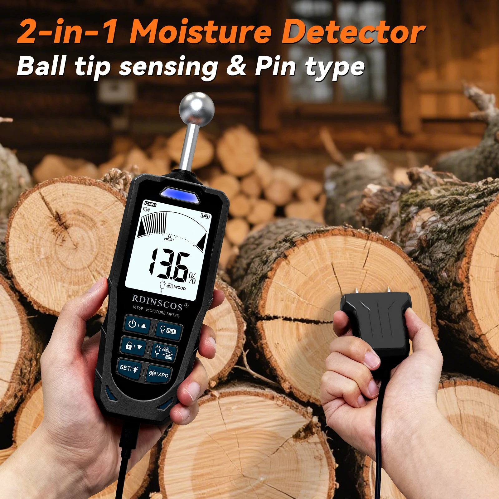 Digital Pinless Moisture Meter for Timber with LCD Screen - Damp Detector Hygrometer Humidity Tester for Moisture Measurement