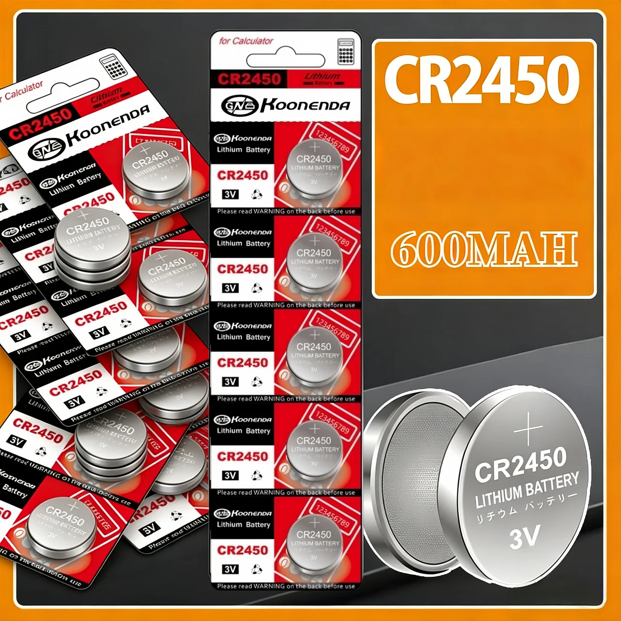 

3V Lithium Batteries CR2450 DL2450 LM2450 600mAh Non Rechargeable High Energy Density for Watches Medical Devices Coin Cell