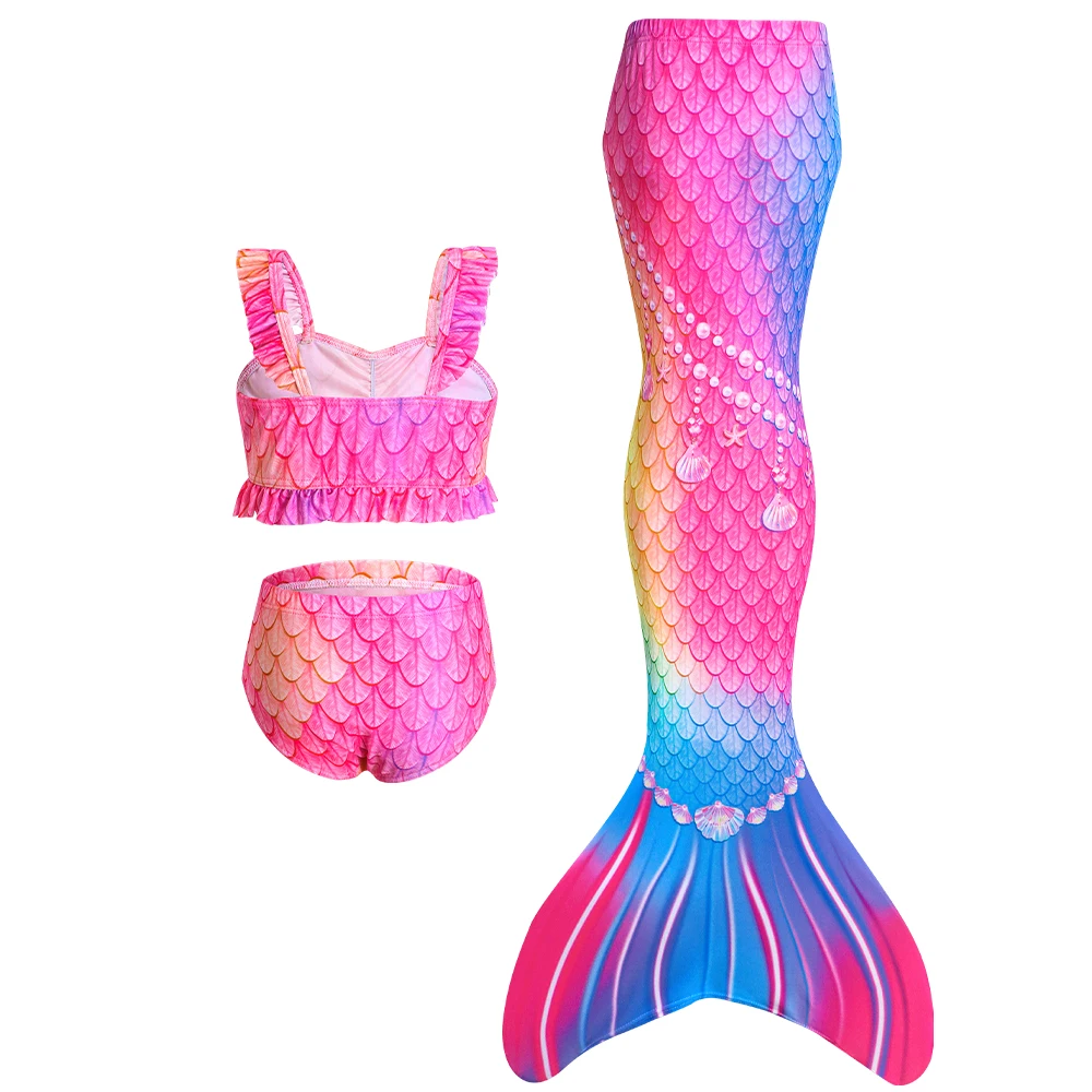 Girls Swimsuit 3 Piece Bathing Suits Fish Tail Set Swimwear Mermaid Tail Princess Bikini Set Children Summer Beach Wear