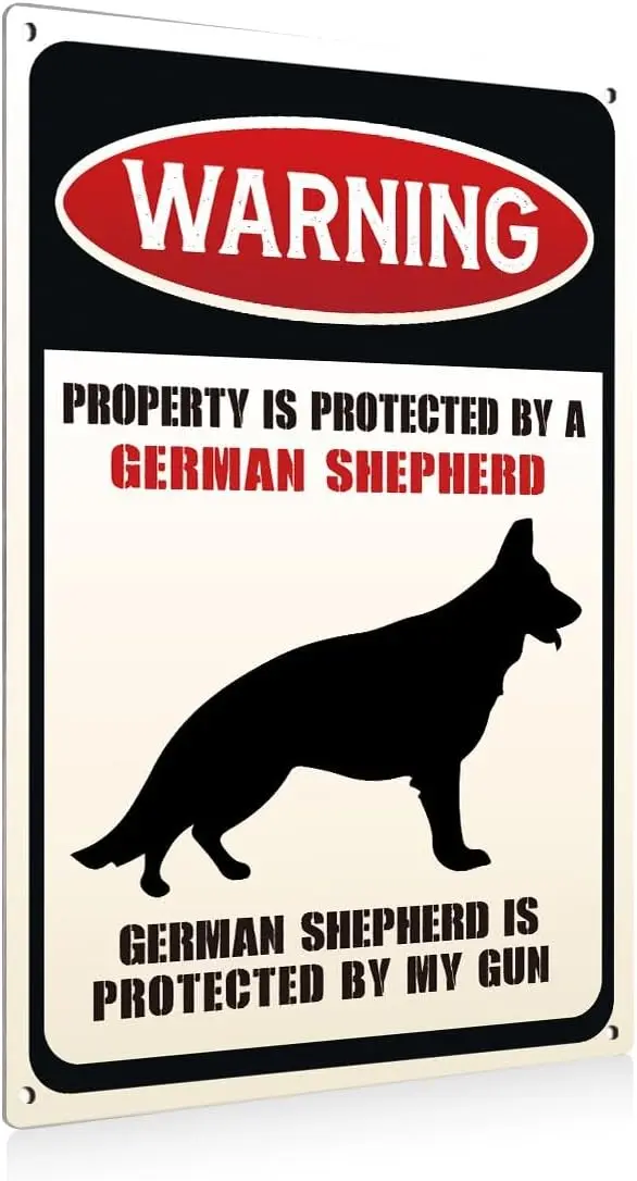لوحة ألومنيوم 748 علامات معدنية مضحكة تحذيرية للكلاب تحمي الممتلكات بواسطة لوحات ديكور الراعي الألماني ديكور خارجي Ho