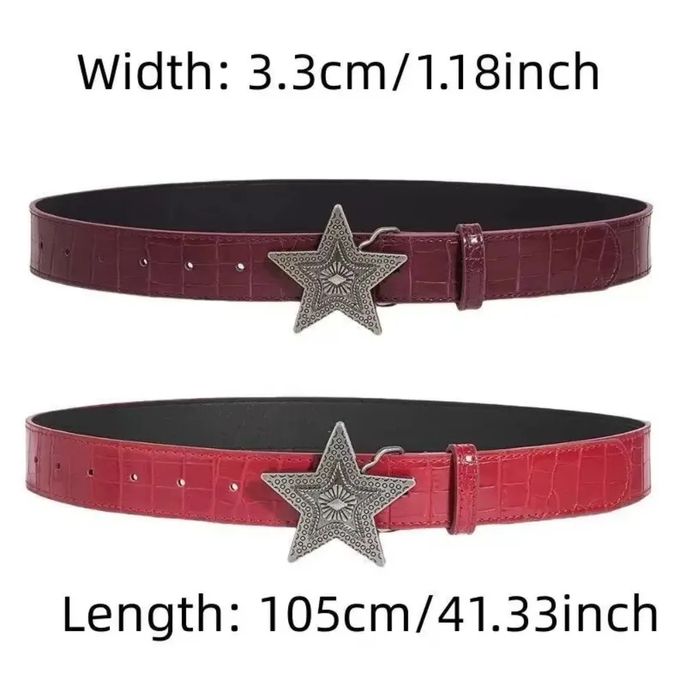 الرجعية الخماسية نجمة مشبك حزام للنساء بولي Leather جلد أحمر موضة حزام البنطال الجينز كل المتطابقة حزام الهيب هوب حزام