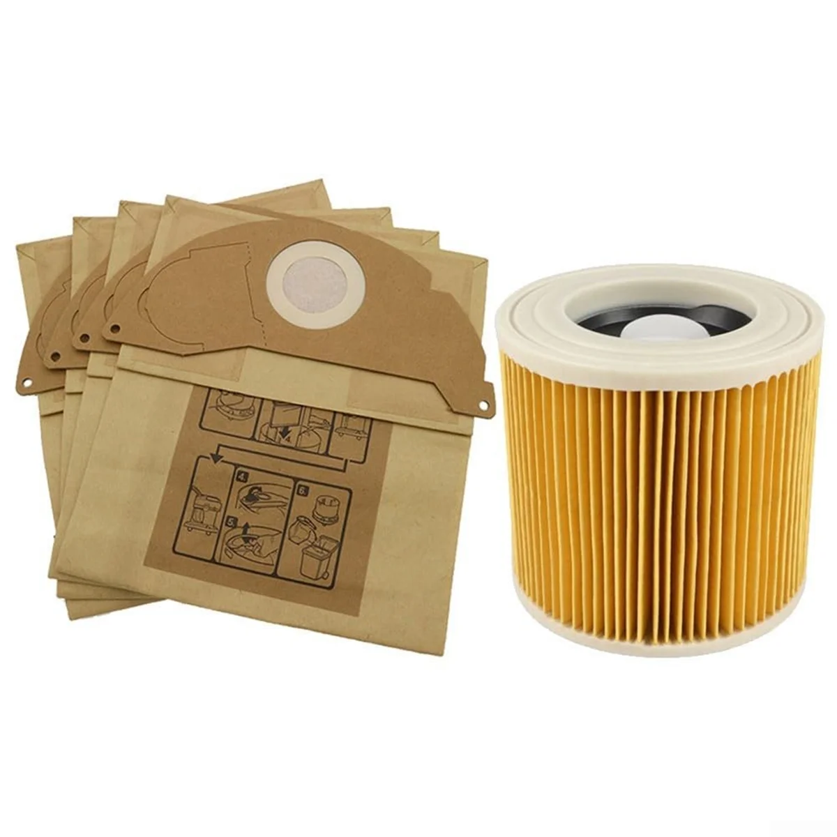 ถุงสูญญากาศและตลับกรองสําหรับ Karcher WD2 WD2.200 MV2 A2004 6.904-322.0 เปียกแห้งเครื่องดูดฝุ่น