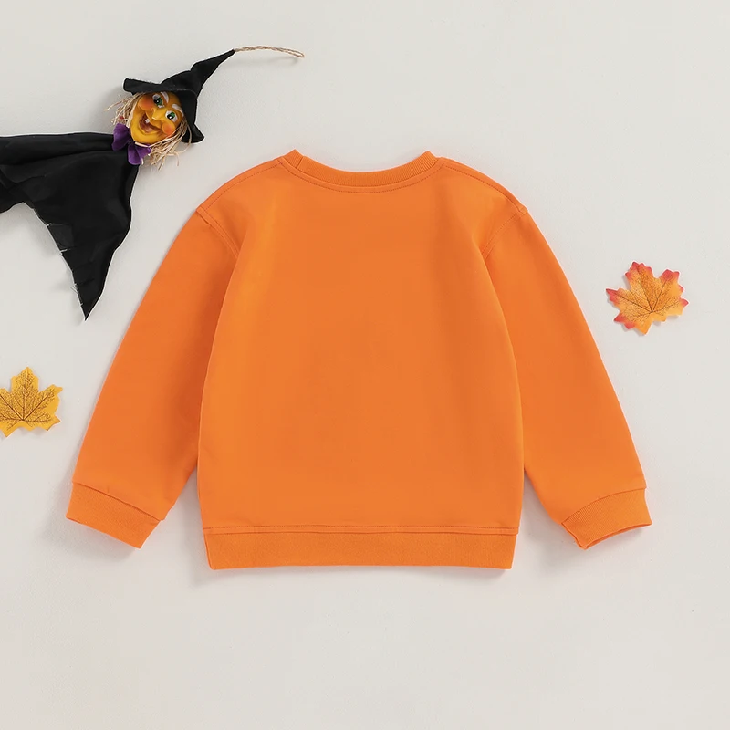 Children s Halloween Sweatshirts with Spooky Skull and Skeleton Design Featuring Bold Letter Print Crew Neck and Long