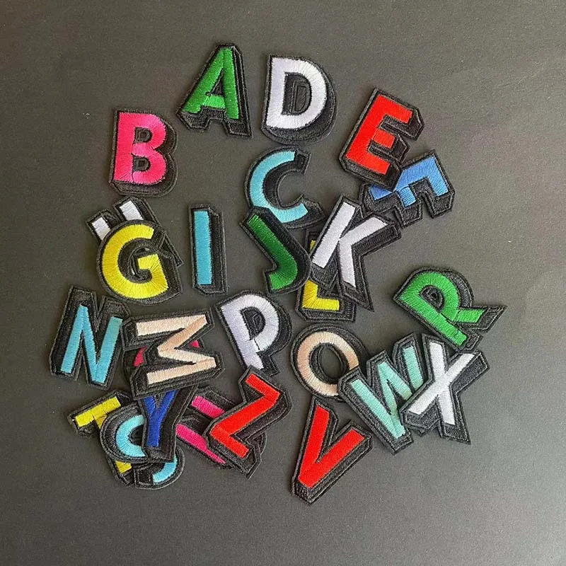 A~Z,26 Colorful Alphabet English Letters Badges Iron On Patches,Fabric Applique Embroidery Clothe Sticker Sewing for Clothing,