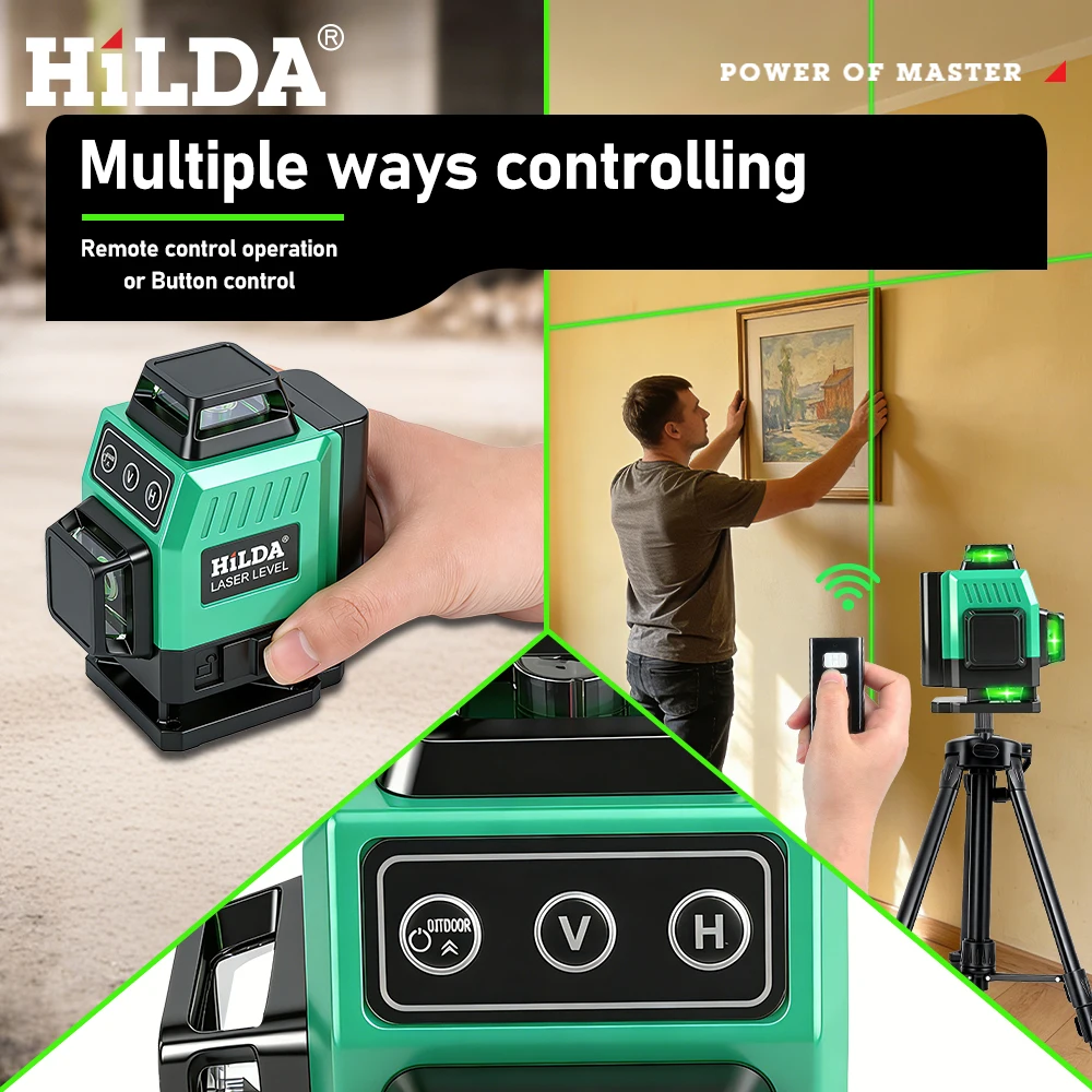 HILDA 16/12 Lines Laser Level Green Line SelfLeveling 360
