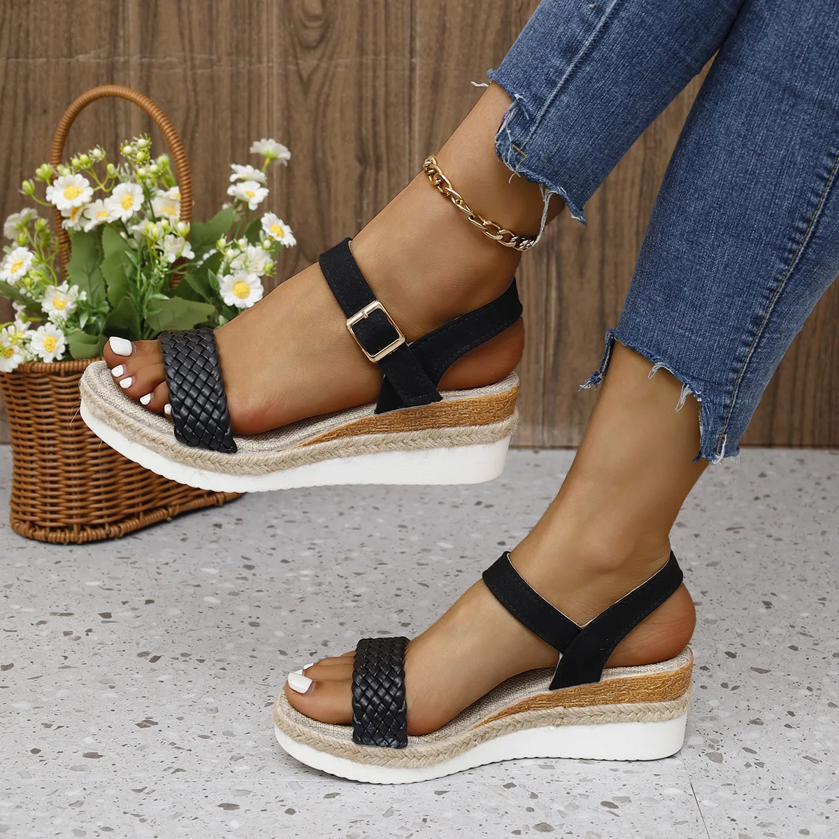 Braided Twine Line Strap Sandals Women 2024 New Wedge Waterproof Platform Size 41-43 Luxury Sandals Women Designers