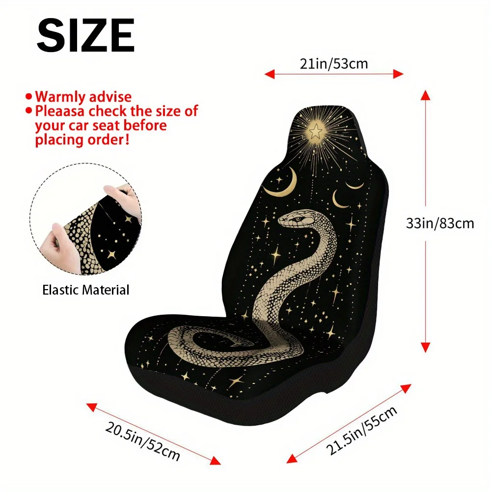 2pcs Mystical Snake And Stars Car Seat Covers, Protect Your Front Seats With Durable, Universal Fit For Men & Women In Cars, Tru