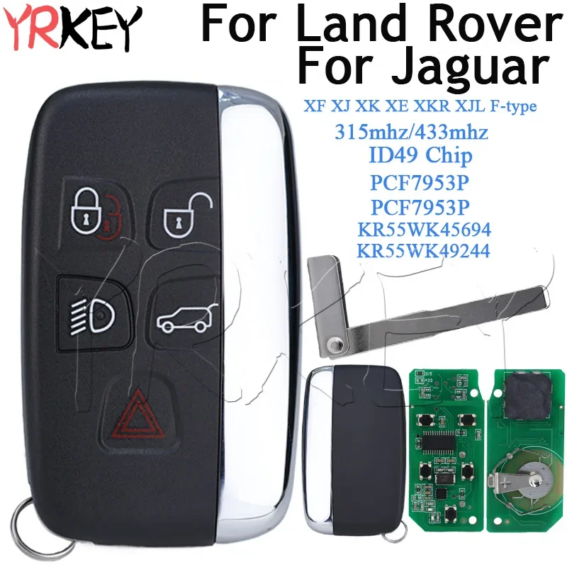 Smart Remote Car Key for Land Rover for Jaguar XJL XF F-type 2013-2017 ID49 Chip 315/433mhz  Keyless go 5 Buttons FCC:KOBJTF10A