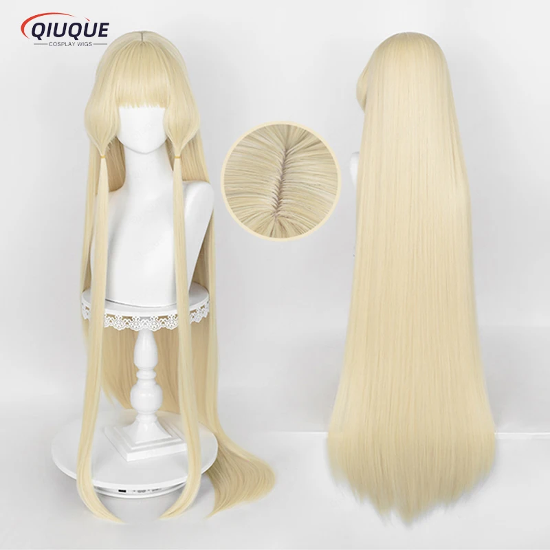 2 Styles Anime Chobits Chi Cosplay Wig 120cm/130cm Light Golden Straight Heat Resistant Synthetic Hair Fibre Wig +  Wig Cap