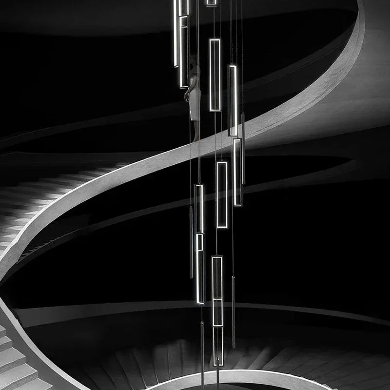 

Minimalist Staircase Chandeliers Modern Lighting Fixtures in Loft Apartments Square LED Pendant Lamp Hallway Hanging Chandelier