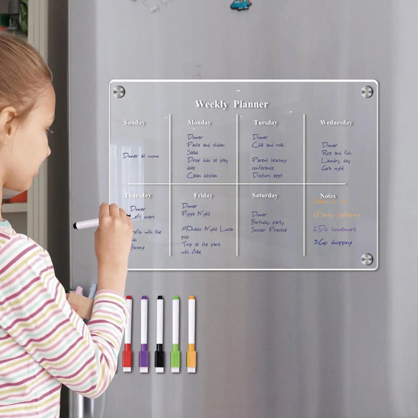 Transparent Acrylic Magnetic Calendar For Fridge Dry Erase Magnet Sticker Weekly Planner Schedule To-Do List Message Menu Boards